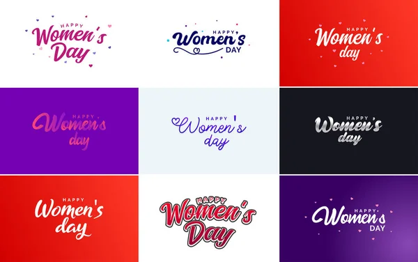 Марта Набор Типографического Дизайна Текстом Happy Women Day — стоковый вектор