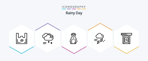 Rainy Line Icon Pack Including Rainy Rainy Rainy Weather Rainfall — Stock Vector