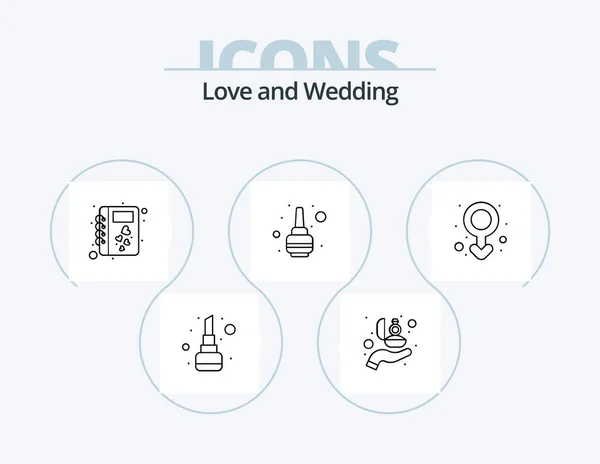 Wedding Line Icon Pack Icon Design Dress Wine Love Bottle — 图库矢量图片