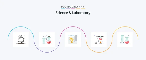 Science Flat Icon Pack Including Flasks Science Biology Experiment Burner — Stok Vektör
