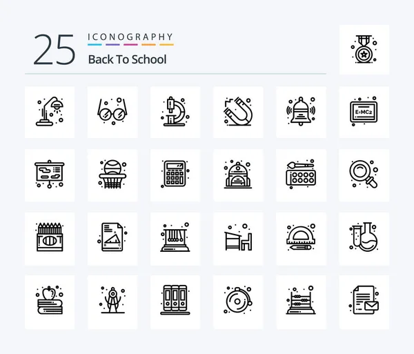 Back School Line Icon Pack Including Back Bell Chemistry School — ストックベクタ