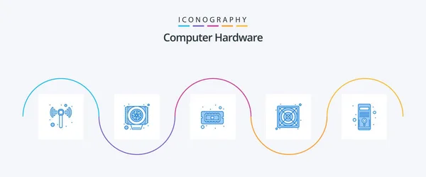 Computer Hardware Blue Icon Pack Including Cpu Hardware Supply — Stockvector