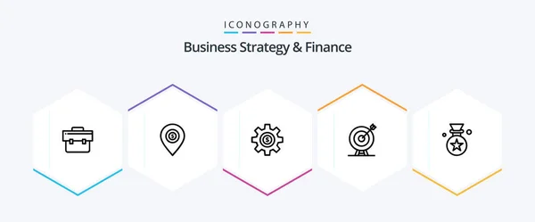 Business Strategy Finance Line Icon Pack Including Dollar Pin Gear — Stok Vektör