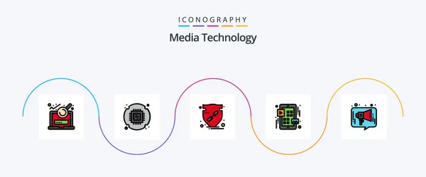Media Technology Line Filled Flat Icon Pack Including Chat Trust — Vettoriale Stock