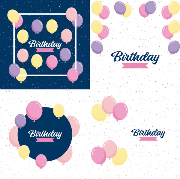 Happy Birthday Written Decorative Vintage Font Background Party Streamers Confetti — Vector de stock