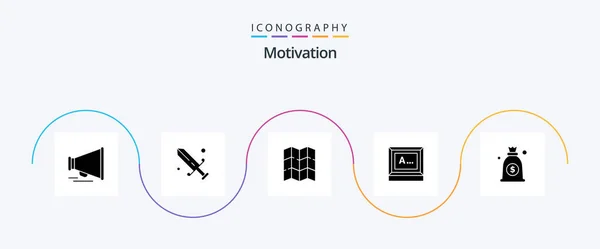 Motivation Glyph Icon Pack Including Money Location Dollar Text — Stockvector