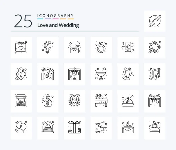 Wedding Line Icon Pack Including App Ring Dinner Jewelry Gift — Stockvector