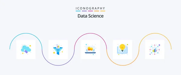 Data Science Flat Icon Pack Including Analysis Idea Book Funnel — Stock Vector