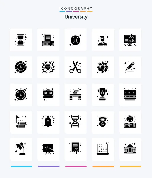 Creative University Glyph Solid Black Icon Pack Lab Ball Student — Vettoriale Stock