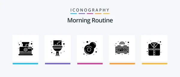 Morning Routine Glyph Icon Pack Including Shirt Breakfast Office Digital — Stok Vektör