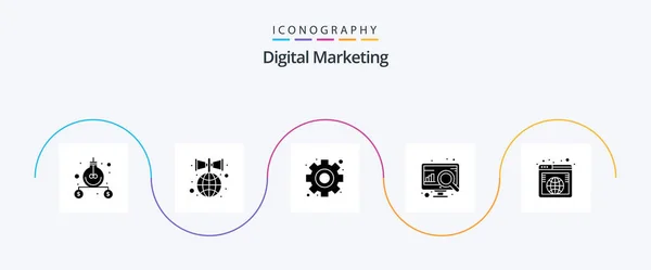 Digital Marketing Glyph Icon Pack Including International Search Hierarchy Permormance — Stok Vektör