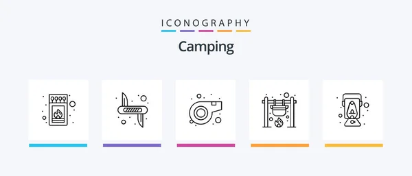 Camping Line Icon Pack Including House Fire Bird Gasoline Creative — Wektor stockowy