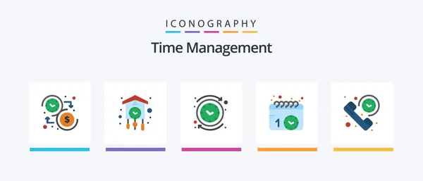 Time Management Flat Icon Pack Including Schedule Calendar Cuckoo Time — ストックベクタ
