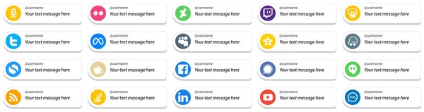 Card Style Social Media Follow Icons Customizable Message Pack Streaming — Stock vektor