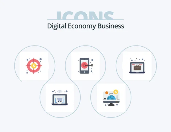 Digital Economy Business Flat Icon Pack Icon Design Bag Target — Image vectorielle