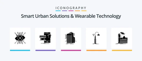 Smart Urban Solutions Wearable Technology Glyph Icon Pack Including Wifi — Stockový vektor