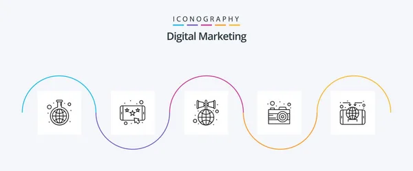 Digital Marketing Line Icon Pack Including Worldwide Trade Advertise Marketing — Vettoriale Stock
