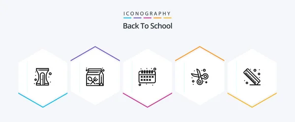 Back School Line Icon Pack Including Measure Scissor Lunch Education — Vettoriale Stock