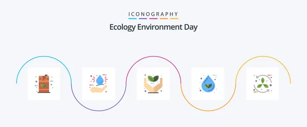 Ecology Flat Icon Pack Including Water Eco Hand Leaf Plant — Stockvektor