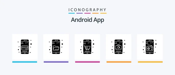 Android App Glyph Icon Pack Including Radio Communication Basket Mobile — Stockvector