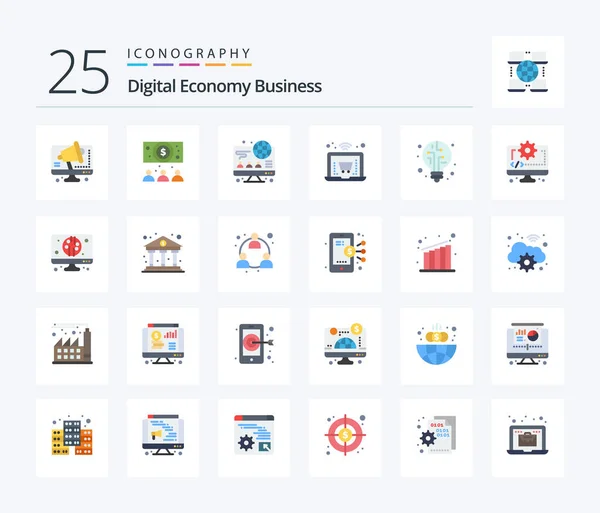 Digital Economy Business Flat Color Icon Pack Including Coding Bulb — Stock vektor
