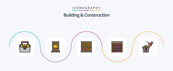 Building Construction Line Filled Flat Icon Pack Including Construction House — Stockvektor
