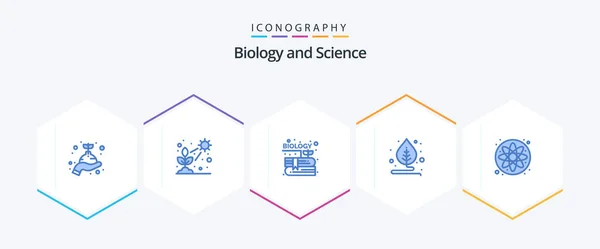Biology Blue Icon Pack Including Laboratory Plant Grow Motivation Knowledge — ストックベクタ