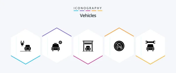 Vehicles Glyph Icon Pack Including Service Car Garage Slash — Wektor stockowy