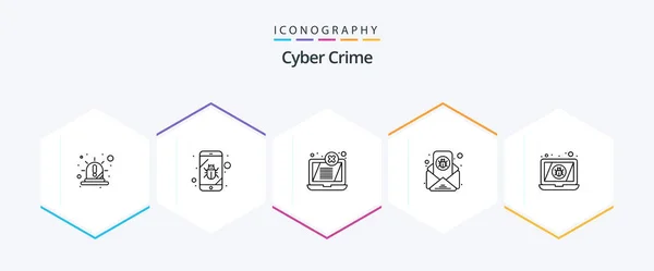 Cyber Crime Line Icon Pack Including Email Virus Spy Email — Wektor stockowy