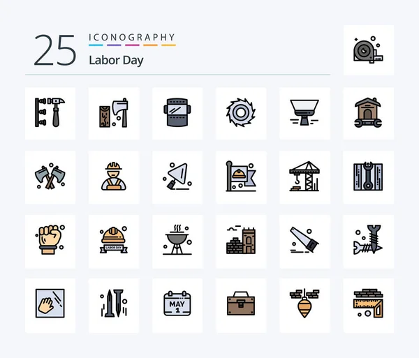 Labor Day Line Filled Icon Pack Including Brush Blades Wood — Wektor stockowy