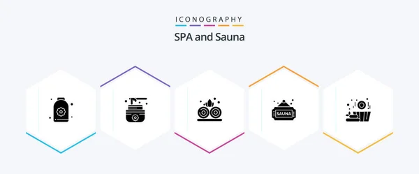 Sauna Glyph Icon Pack Including Wood Nature Sauna Sign — 图库矢量图片