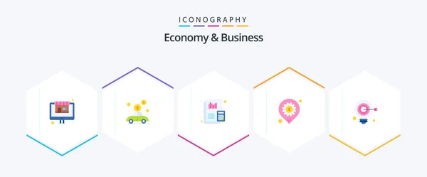 Economy Business Flat Icon Pack Including Idea Location Accounting Line — Vettoriale Stock