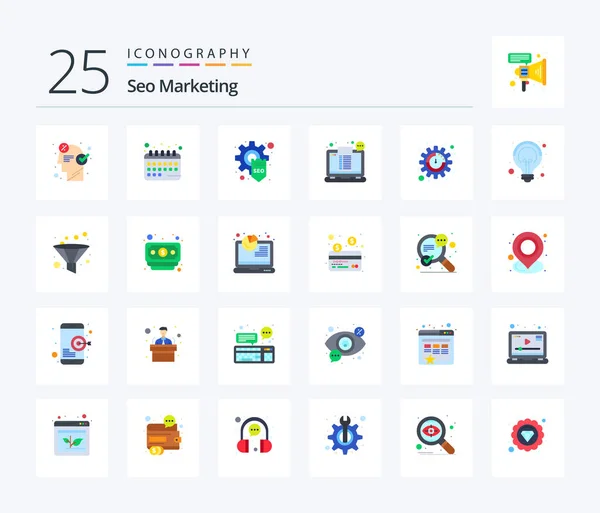 Seo Marketing Flat Color Icon Pack Including Ticket Receipt Schedule — Wektor stockowy