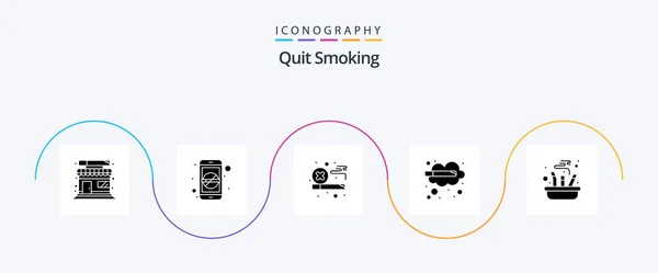 Quit Smoking Glyph Icon Pack Including Ashtray Smoke Block Quit — Stockový vektor