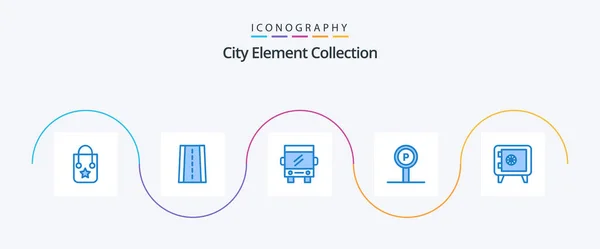 City Element Collection Blue Icon Pack Including Locker Travel Buss — Vettoriale Stock