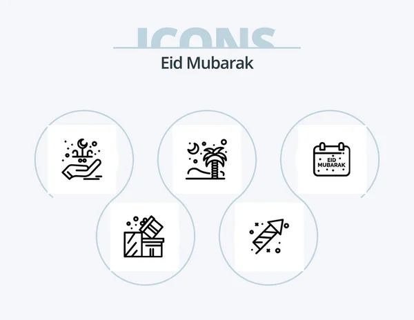 Eid Mubarak Line Icon Pack Icon Design Mubarak Invitation Moon — Stock vektor