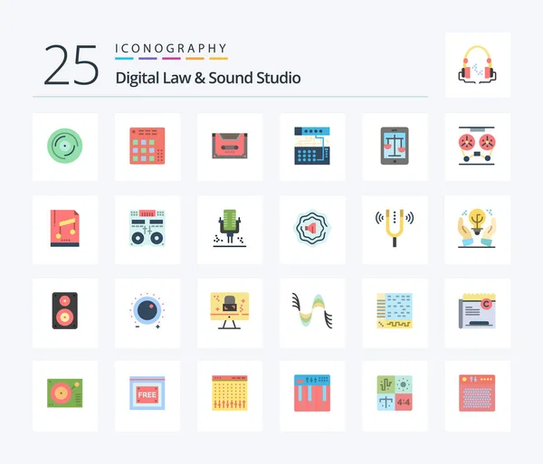 Digital Law Sound Studio Flat Color Icon Pack Including Device — Stockvector