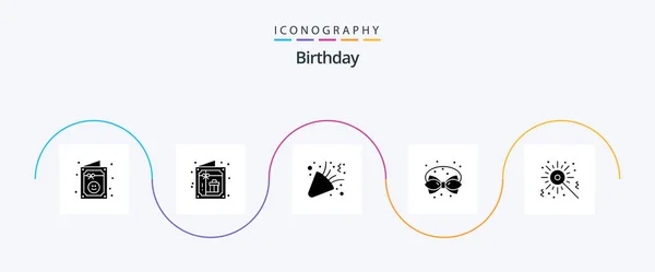 Birthday Glyph Icon Pack Including Birthday Birthday Bengal Fire Ribbon — Stok Vektör