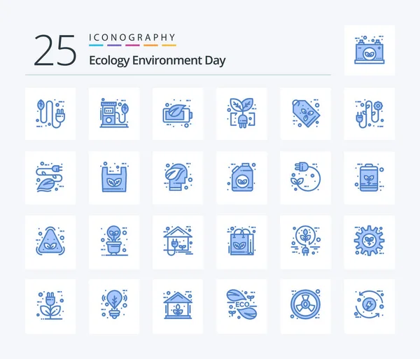 Ecology Blue Color Icon Pack Including Plug Green Pump Ecology — Image vectorielle