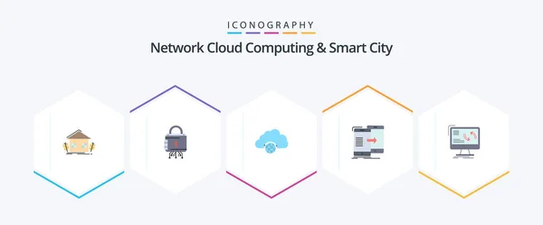Network Cloud Computing Smart City Flat Icon Pack Including Sharing — ストックベクタ