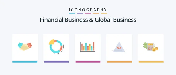 Financial Business Global Business Flat Icon Pack Including Triangle Illuminati — Vettoriale Stock