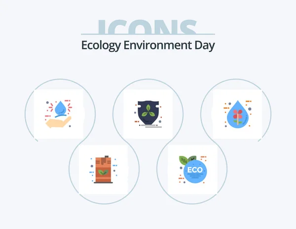 Ecology Flat Icon Pack Icon Design Drop Shield Bio Protection — Stockvector