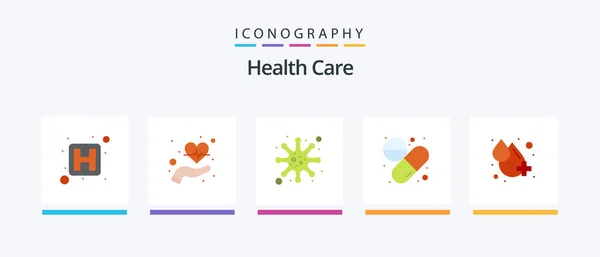 Health Care Flat Icon Pack Including Drop Bacteria Pill Capsule — Archivo Imágenes Vectoriales