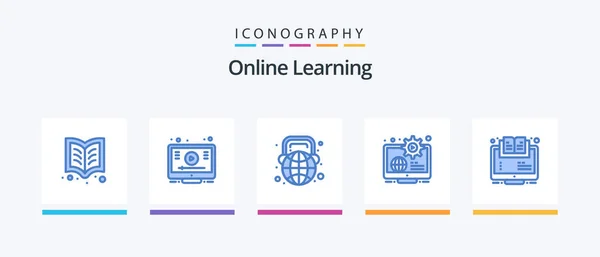 Online Learning Blue Icon Pack Including Learn Content Education Business — 图库矢量图片