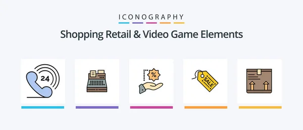 Shoping Retail Video Game Elements Line Filled Icon Pack Including — Stockvector