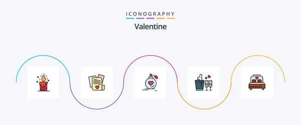 Valentine Line Filled Flat Icon Pack Including Wedding Glass Love — Διανυσματικό Αρχείο
