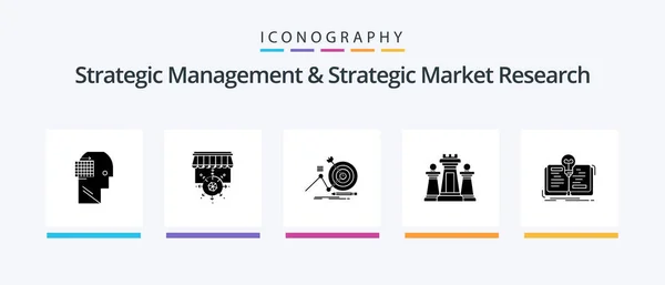 Strategic Management Strategic Market Research Glyph Icon Pack Including Book — Stockvektor