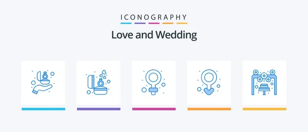Wedding Blue Icon Pack Including Male Sign Male Gift Gender — Stockvector