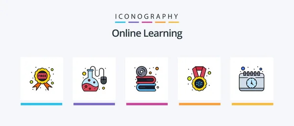 Online Learning Line Filled Icon Pack Including Online Learning Electronics — Stockvector