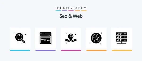 Seo Web Glyph Icon Pack Including Web Web Server Hosting — Stock Vector